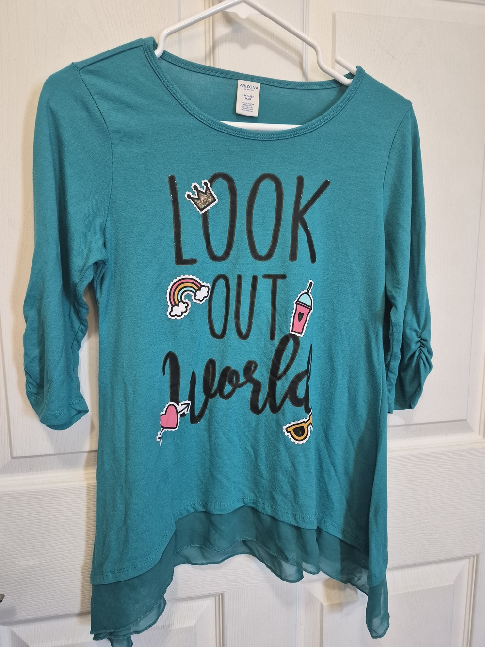 Arizona Jean Company Teal Girls' "Look Out World" Long Sleeve Top